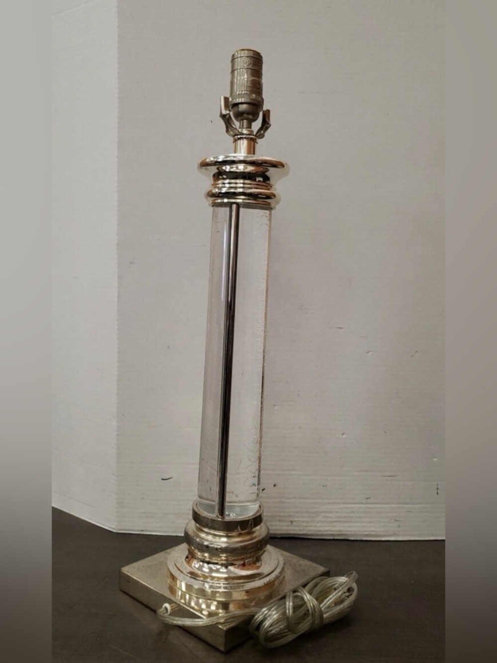 2 Vintage Restoration Hardware RH nickel/lucite column table lamps 23.5” SET/2 - Picture 9 of 14